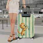1-Piece Cute Orange Kitten Holding Fish Striped Pattern  Suitcase Luggage Cover, Stretch Protective Sleeve