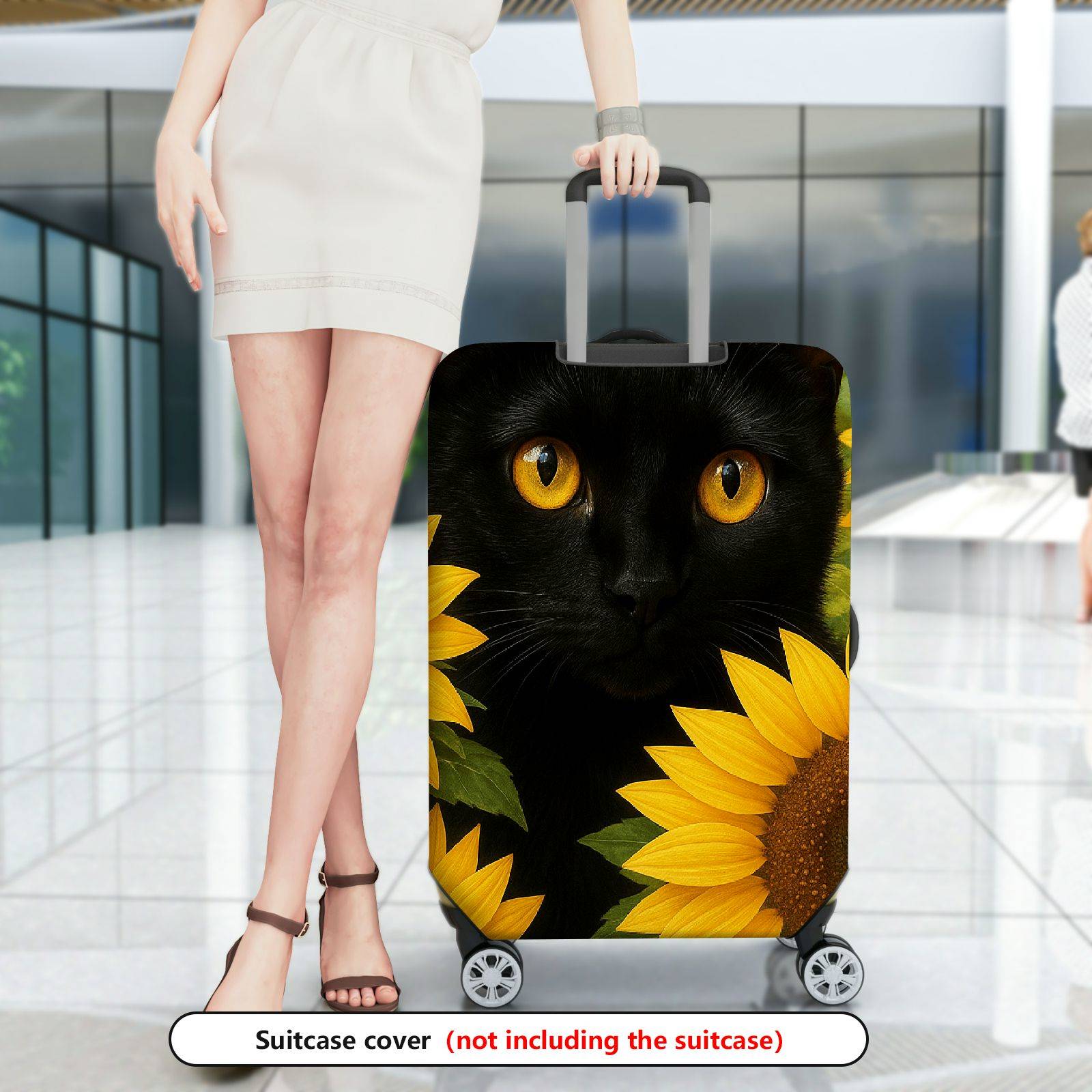 1-Piece Black Cat Sunflower Nature Art Cute Animal  Suitcase Luggage Cover, Stretch Protective Sleeve