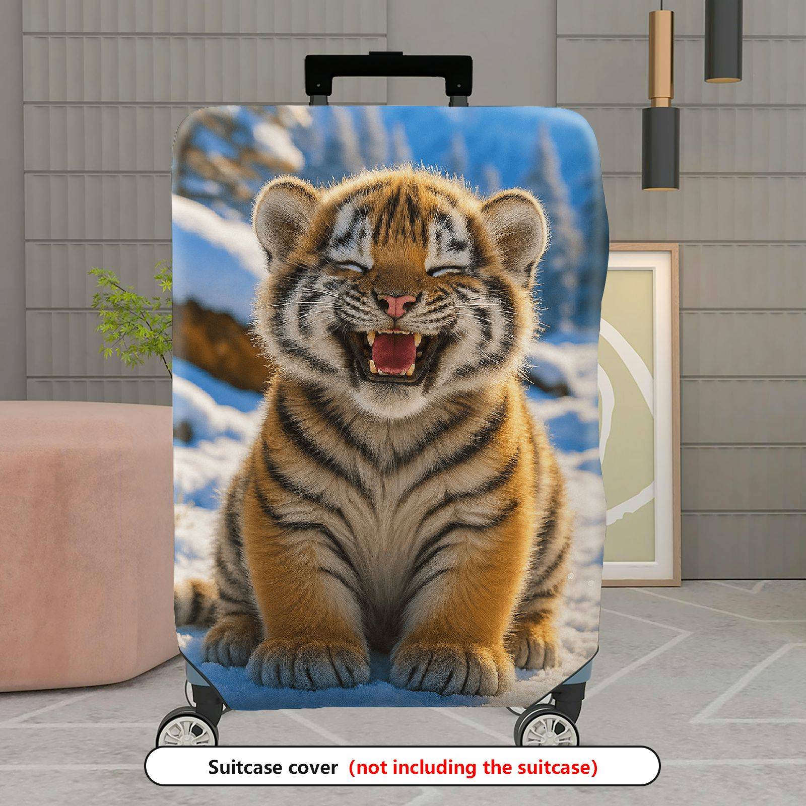 1-Piece Cute Tiger Snow Forest Winter Fun  Suitcase Luggage Cover, Stretch Protective Sleeve
