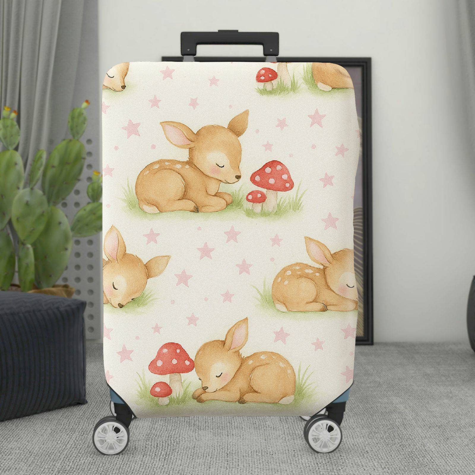 1-Piece Cute Deer Mushroom Star Grass Pastoral  Suitcase Luggage Cover, Stretch Protective Sleeve