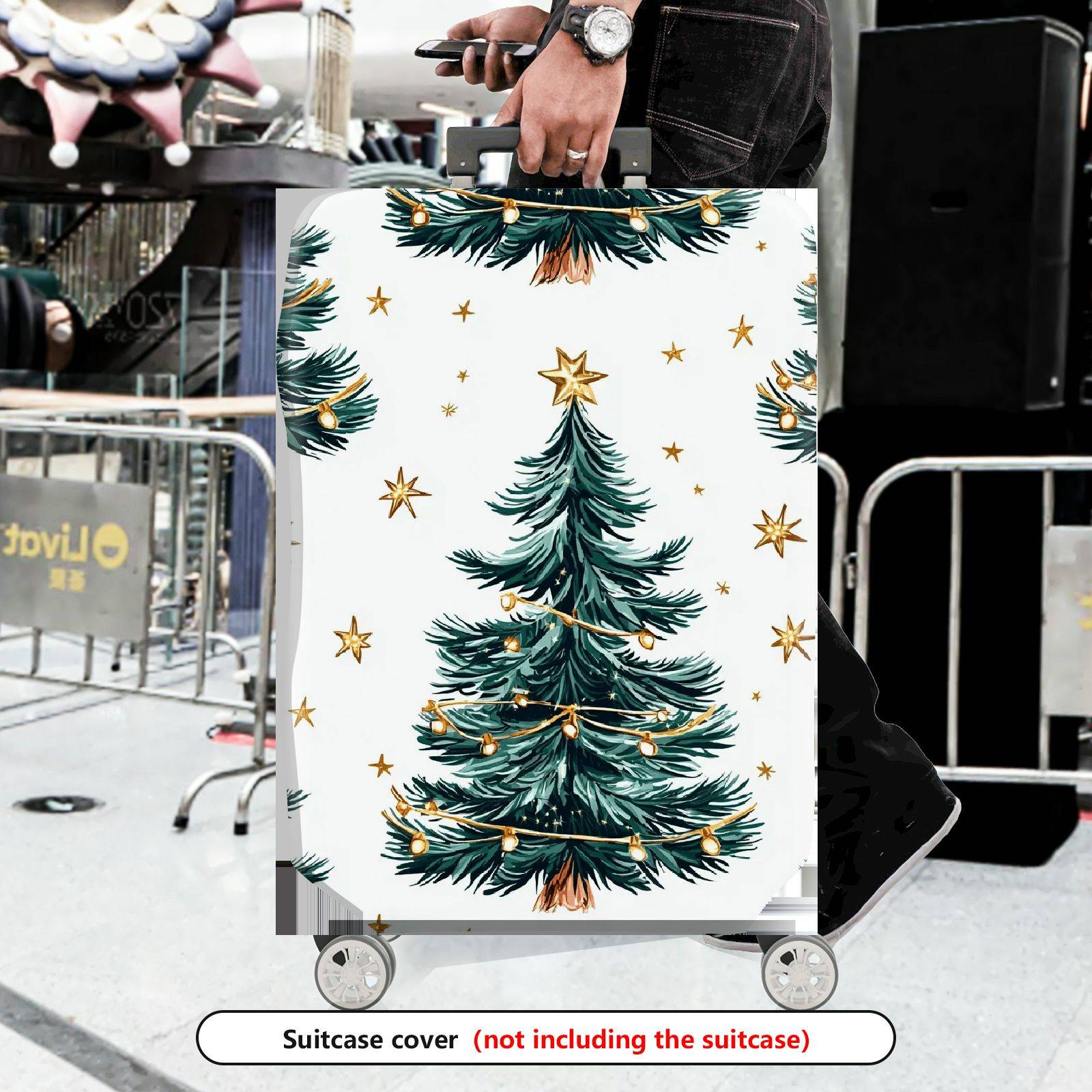 1-Piece Christmas Tree Star Decoration Holiday Lights Snowy  Suitcase Luggage Cover, Stretch Protective Sleeve