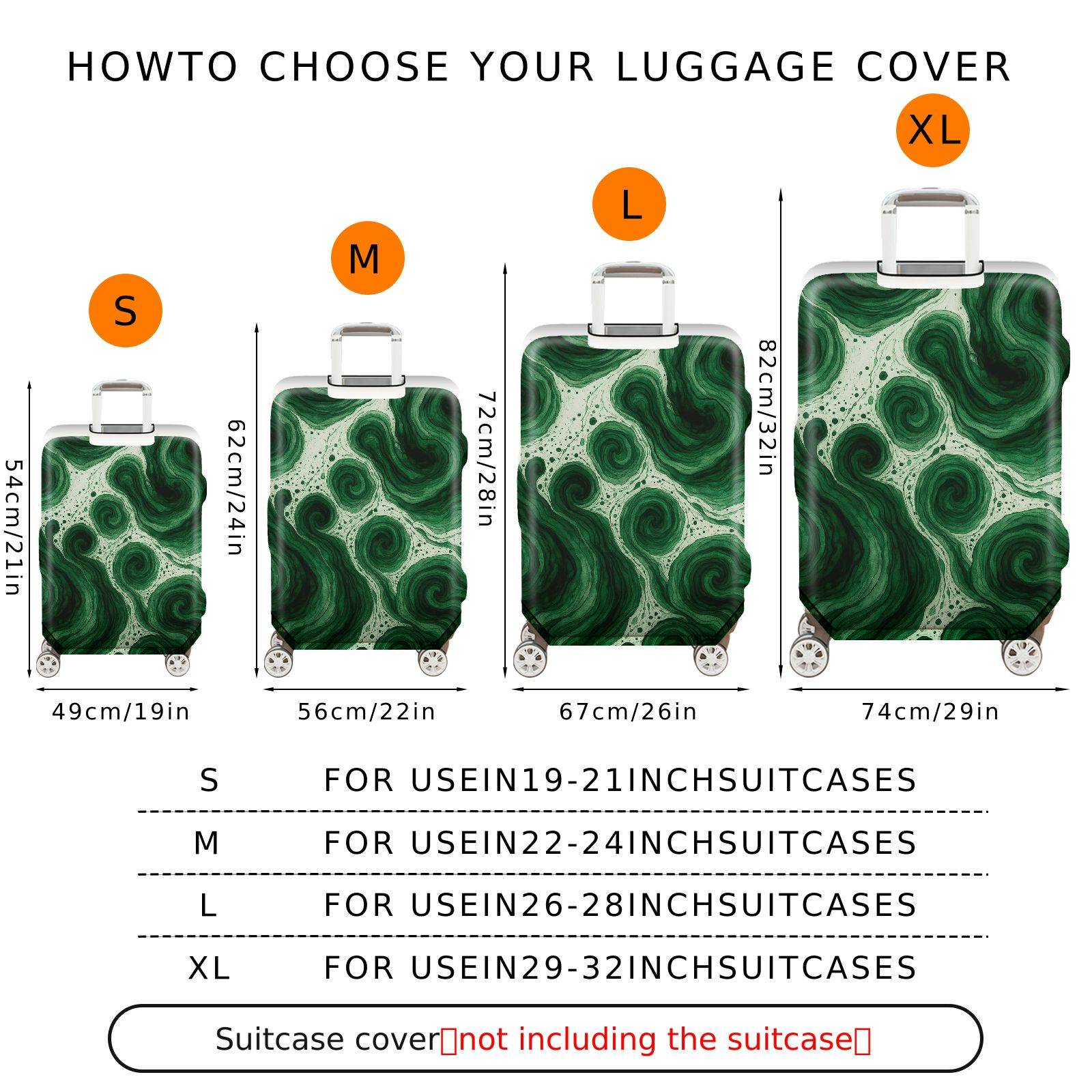 1-Piece Abstract Swirl Pattern Green Artistic Fluid Natural  Suitcase Luggage Cover, Stretch Protective Sleeve