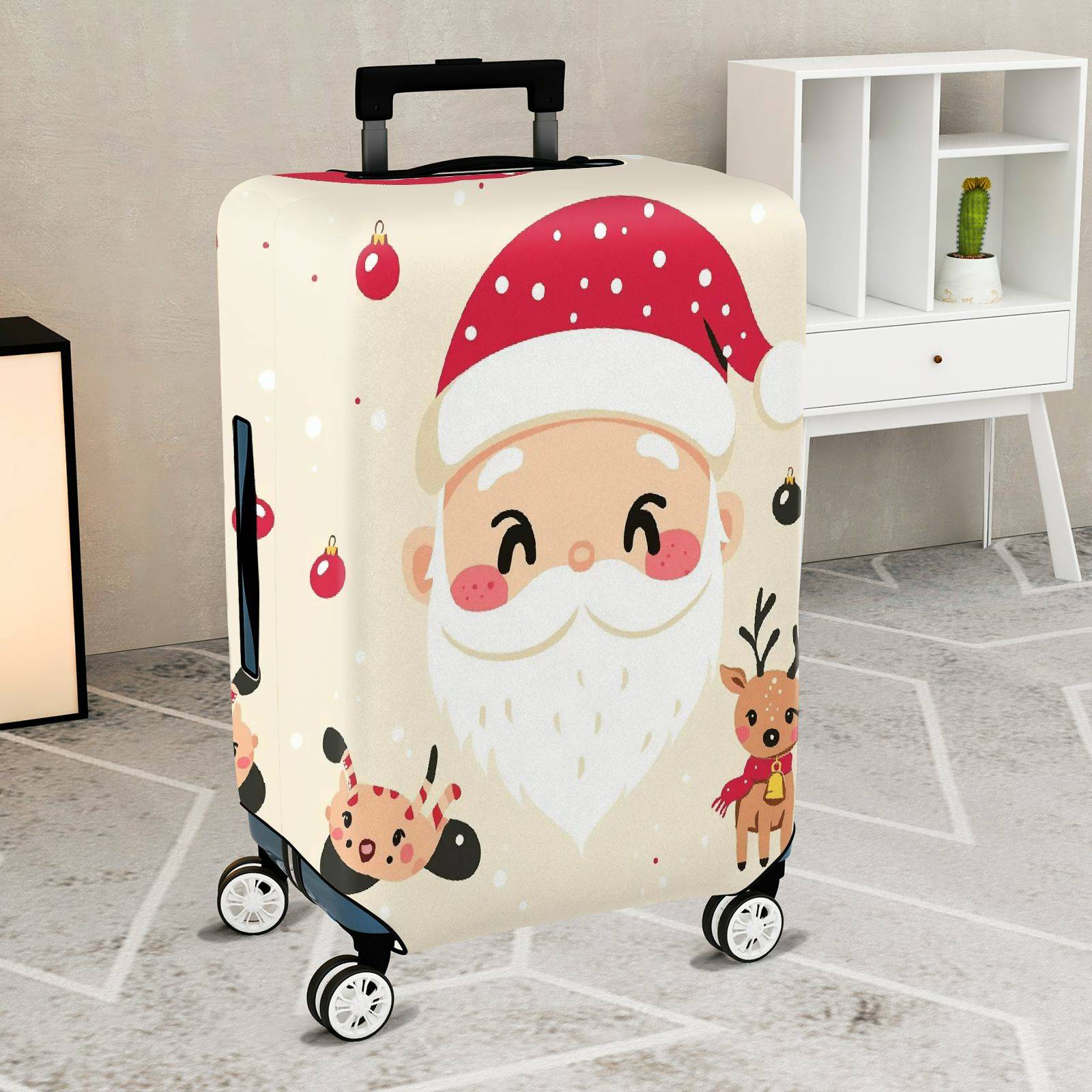 1-Piece Santa Reindeer Christmas Holiday Festive  Suitcase Luggage Cover, Stretch Protective Sleeve