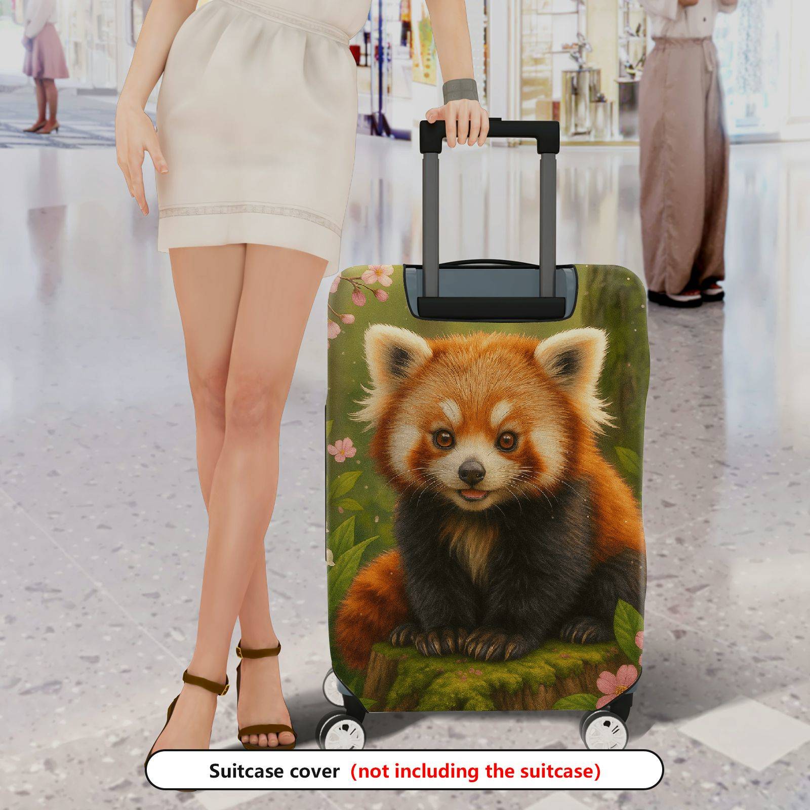 1-Piece Red Panda Floral Nature Forest Cute Animal  Suitcase Luggage Cover, Stretch Protective Sleeve