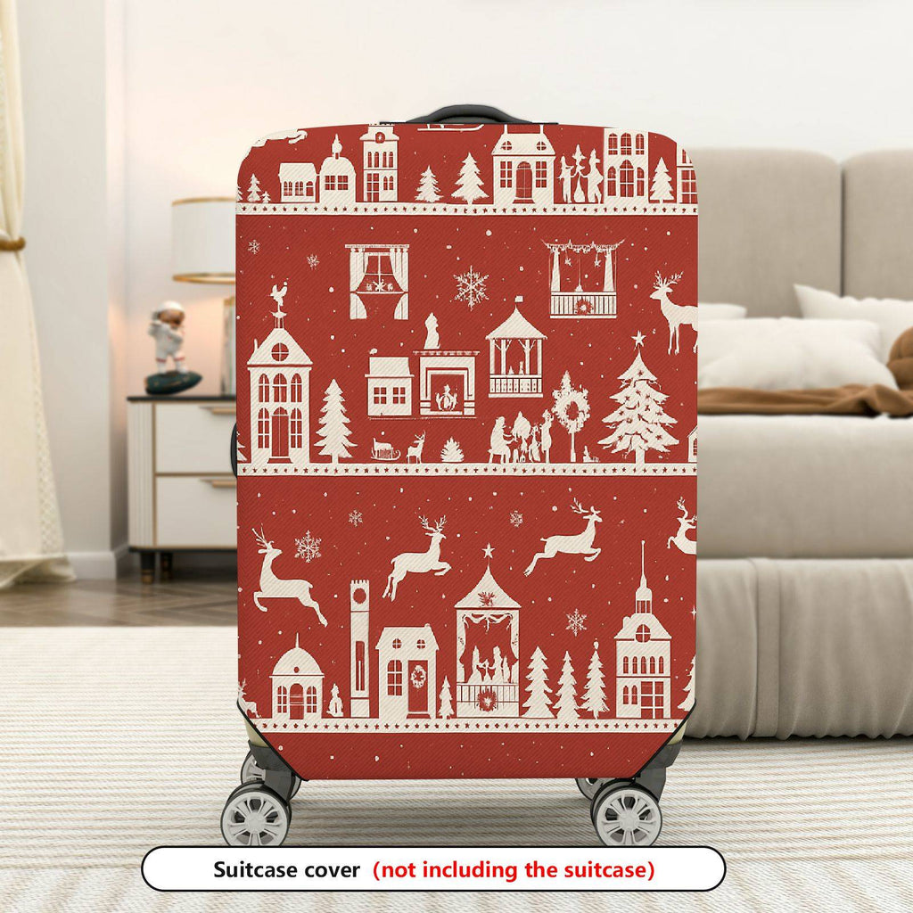 1-Piece Christmas Holiday Winter Reindeer Village Snowflakes  Suitcase Luggage Cover, Stretch Protective Sleeve