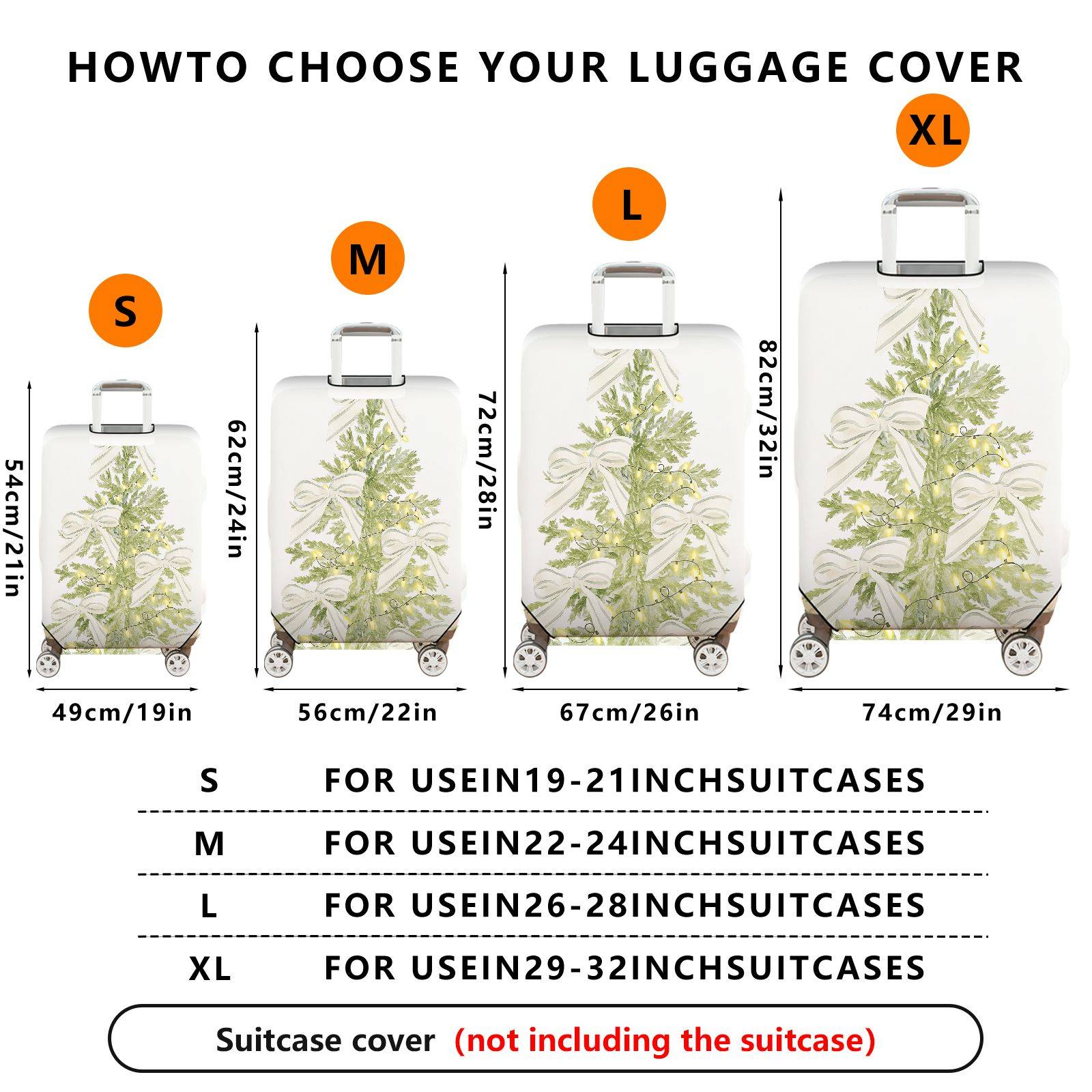 1-Piece Christmas Tree Bow  Holiday Decorative  Suitcase Luggage Cover, Stretch Protective Sleeve