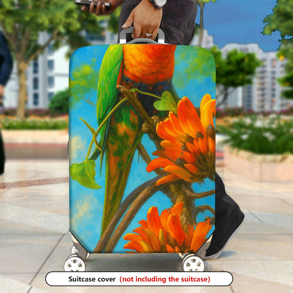 1-Piece Parrot Floral Nature Art Colorful Bird  Suitcase Luggage Cover, Stretch Protective Sleeve