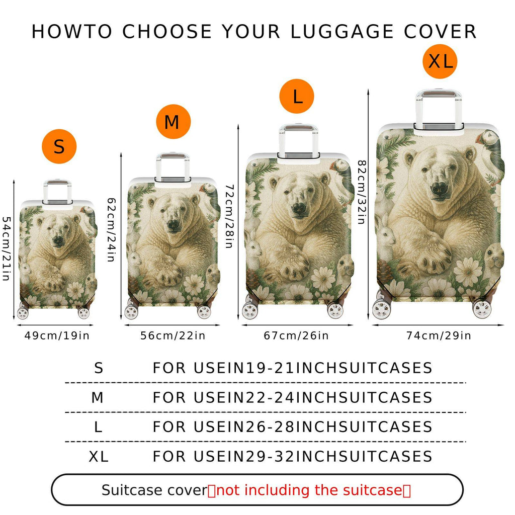 1-Piece Animal Forest Nature Floral Bear Scenic  Suitcase Luggage Cover, Stretch Protective Sleeve