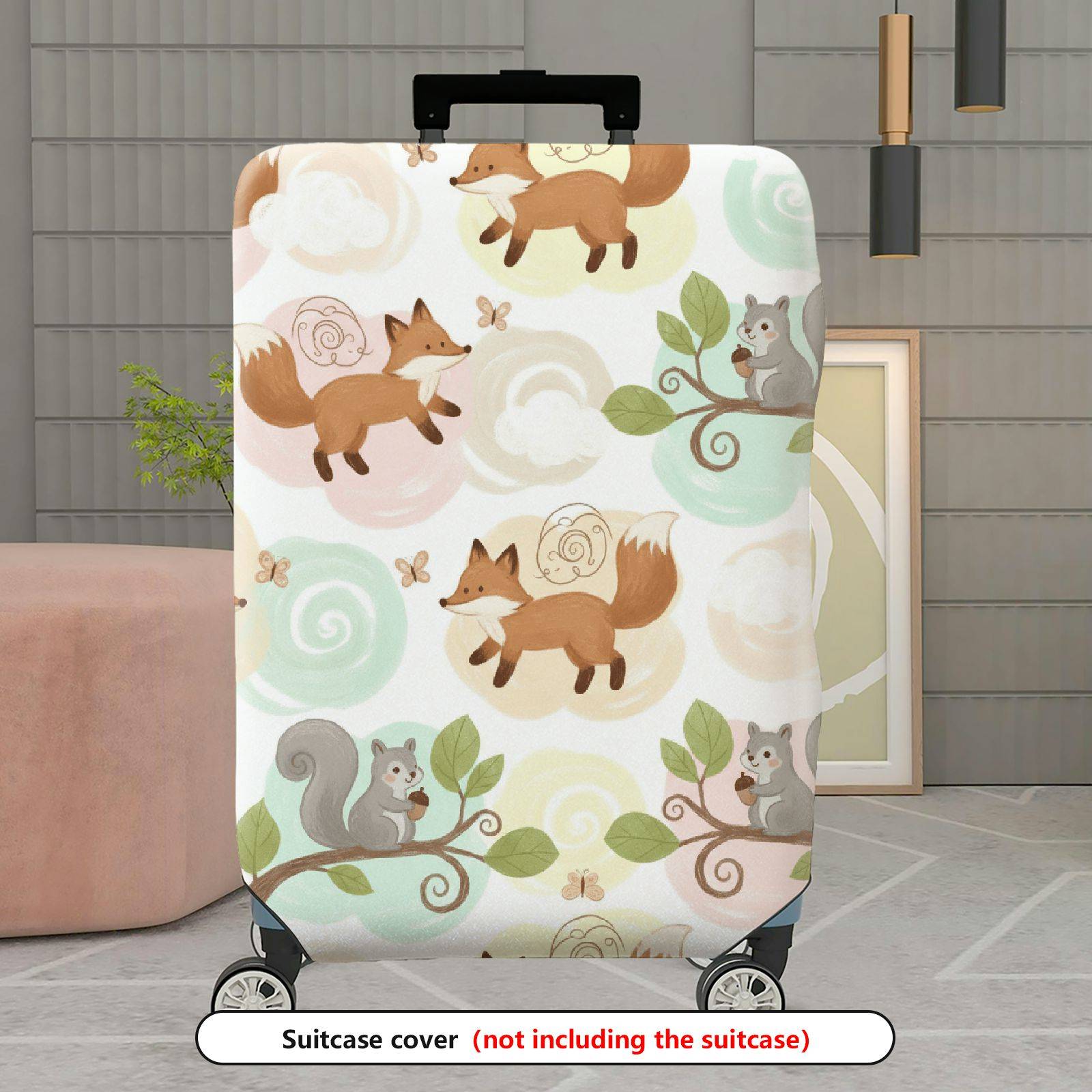 1-Piece Animal Forest Nature Fox Squirrel  Suitcase Luggage Cover, Stretch Protective Sleeve
