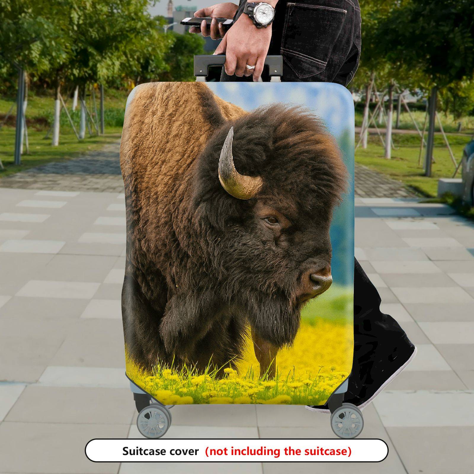1-Piece Wildlife Bison Nature Landscape Animal Travel  Suitcase Luggage Cover, Stretch Protective Sleeve