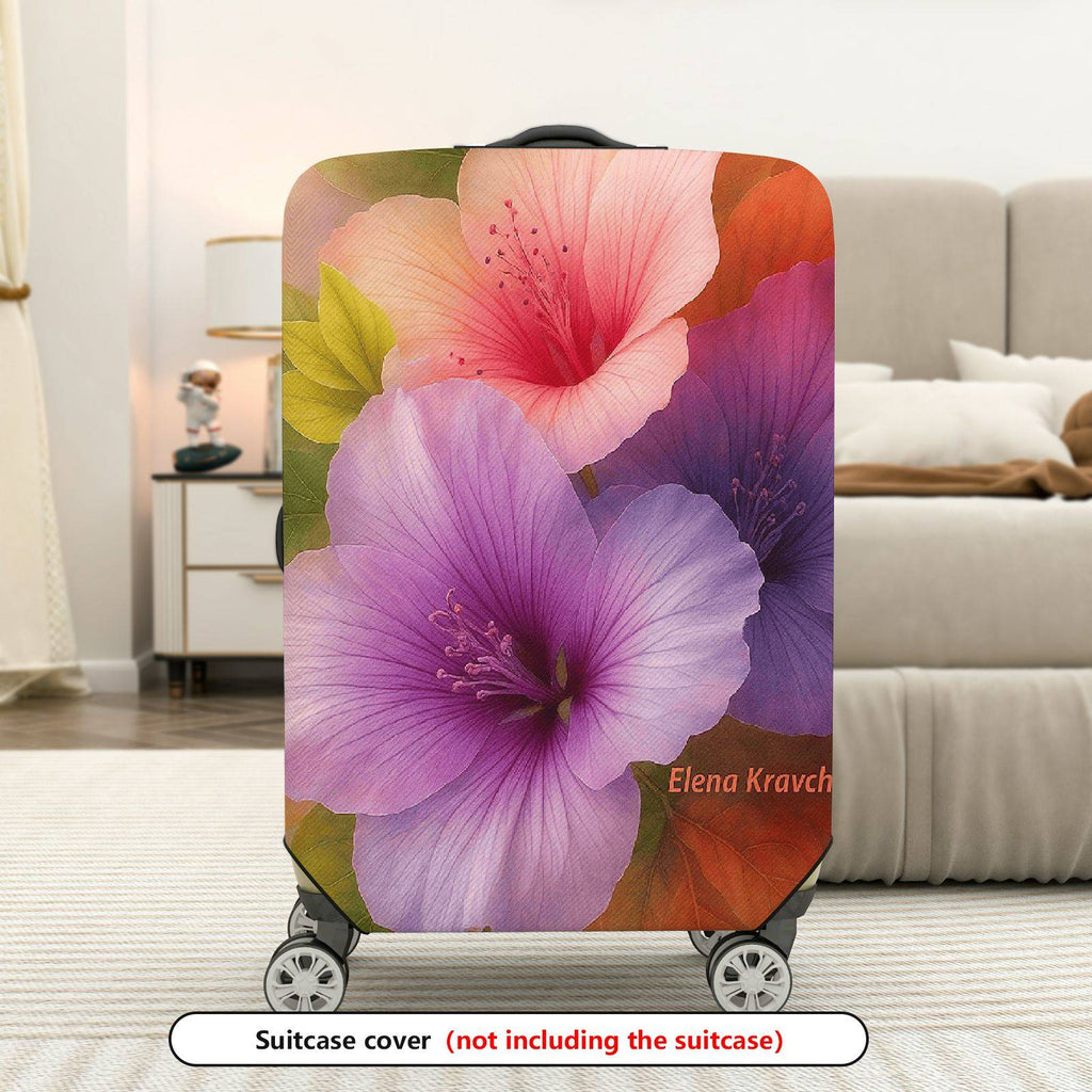 1-Piece Colorful Floral Nature Artistic Vibrant Hibiscus  Suitcase Luggage Cover, Stretch Protective Sleeve