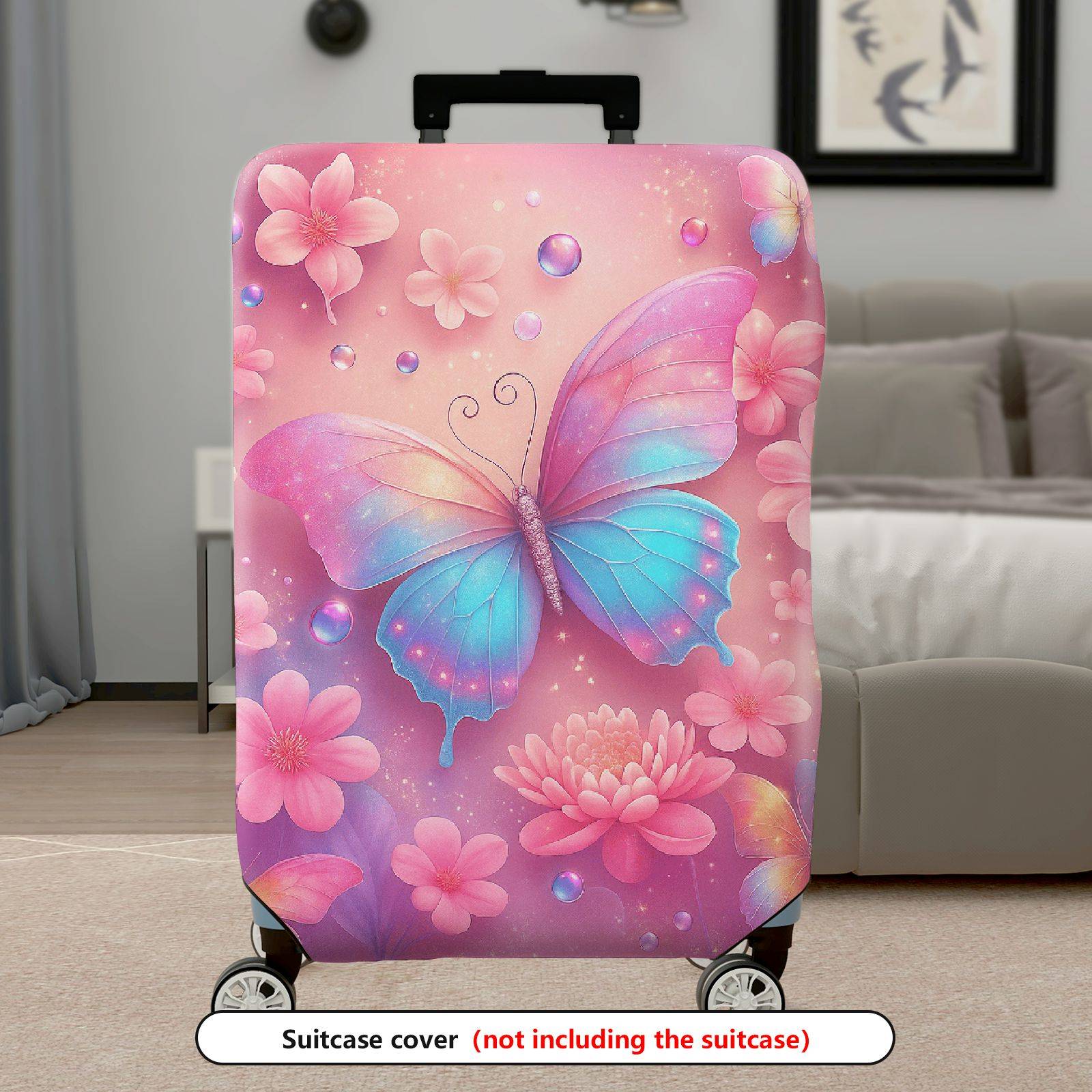 1-Piece Colorful Butterfly Floral Shimmer Watercolor Fantasy  Suitcase Luggage Cover, Stretch Protective Sleeve