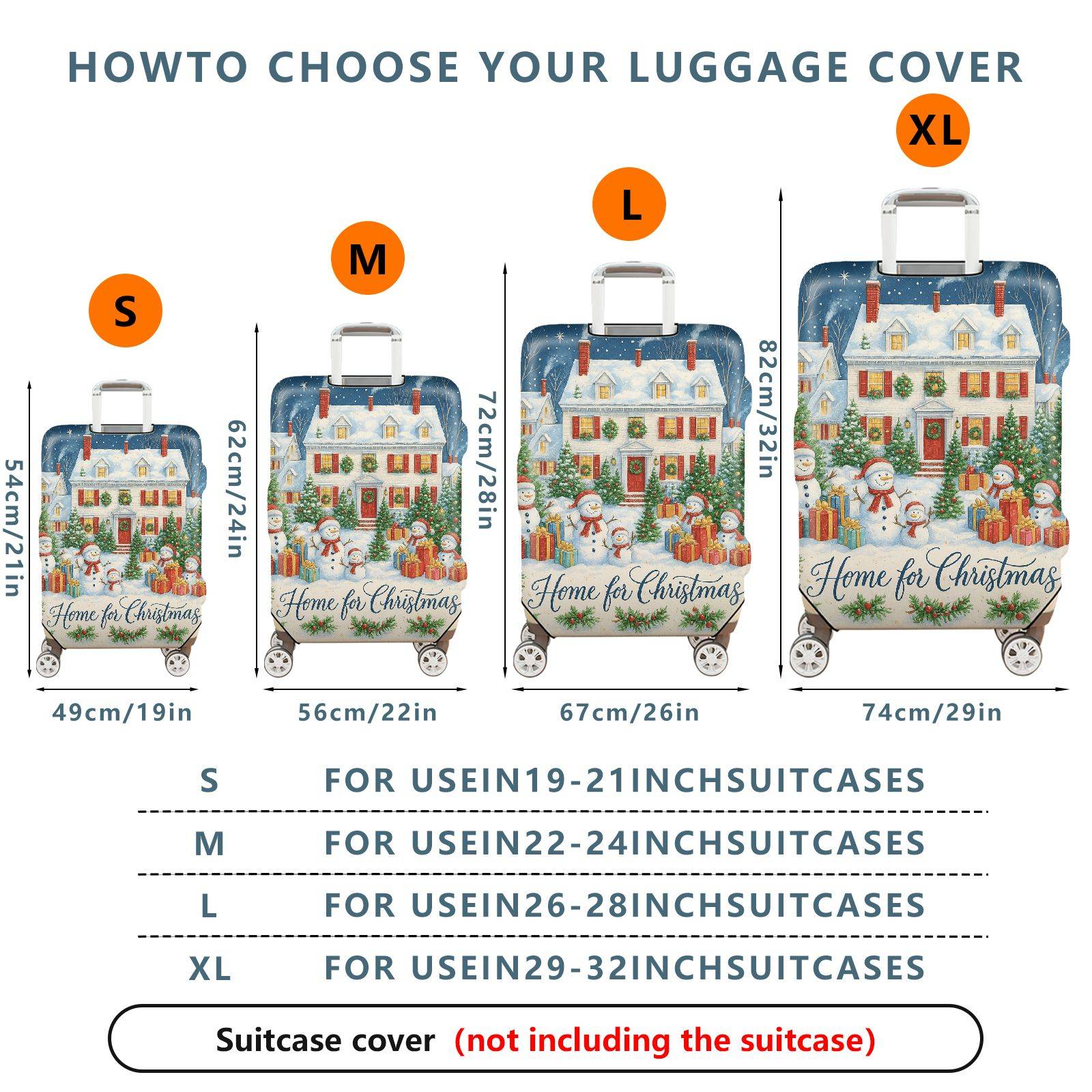 1-Piece Snowman Christmas Celebration Winter Holiday Gift House  Suitcase Luggage Cover, Stretch Protective Sleeve