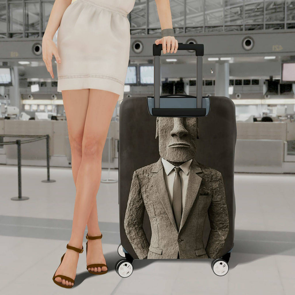 1-Piece Abstract Sculpture Suit Moai Art Stone  Suitcase Luggage Cover, Stretch Protective Sleeve