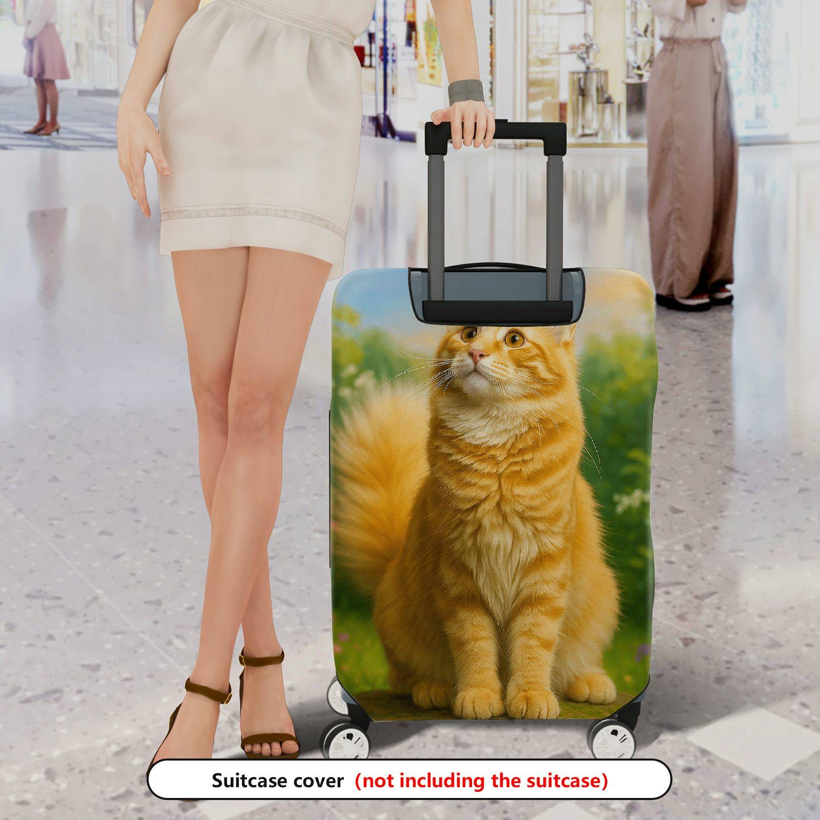 1-Piece Cat Floral Nature Vibrant Artistic Cute  Suitcase Luggage Cover, Stretch Protective Sleeve