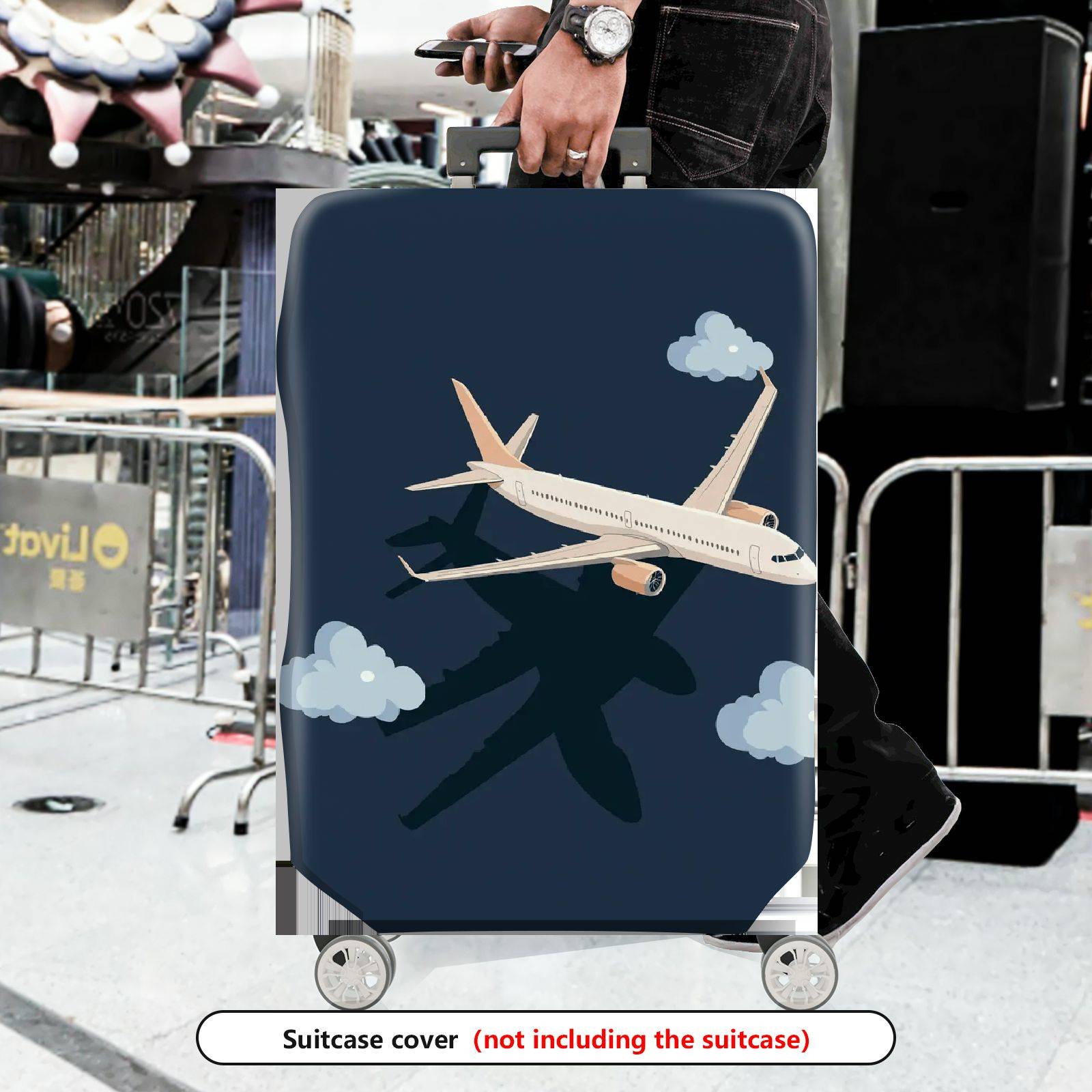 1-Piece Airplane Travel Clouds Sky Blue  Suitcase Luggage Cover, Stretch Protective Sleeve