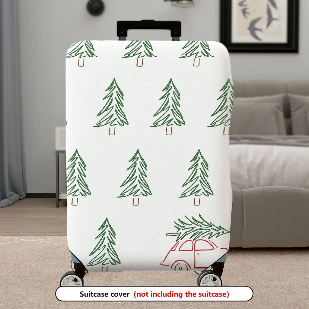 1-Piece Green Pine Tree Forest Car Holiday  Suitcase Luggage Cover, Stretch Protective Sleeve