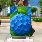 1-Piece Blue Floral Green Leaf Nature Hydrangea Elegant  Suitcase Luggage Cover, Stretch Protective Sleeve