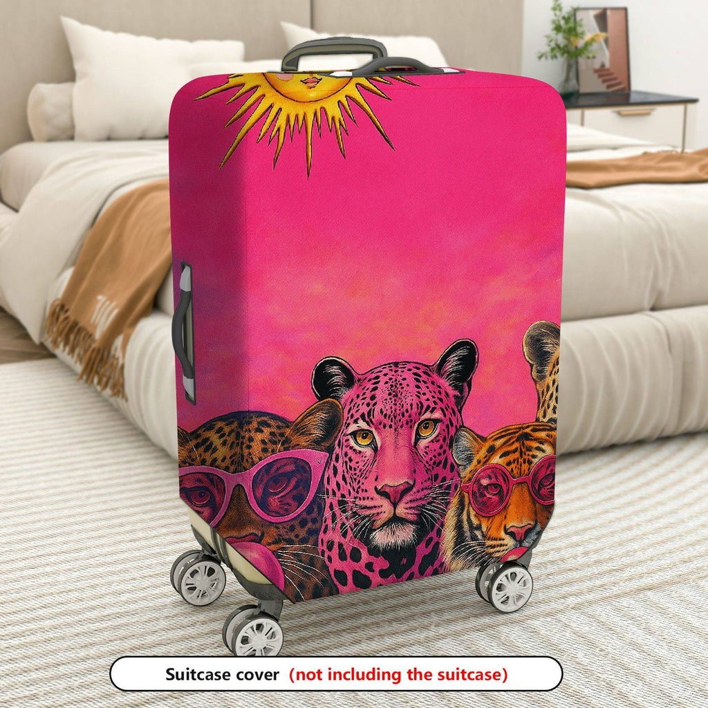 1-Piece Sun Leopard Tiger Pink Vibrant Artistic  Suitcase Luggage Cover, Stretch Protective Sleeve