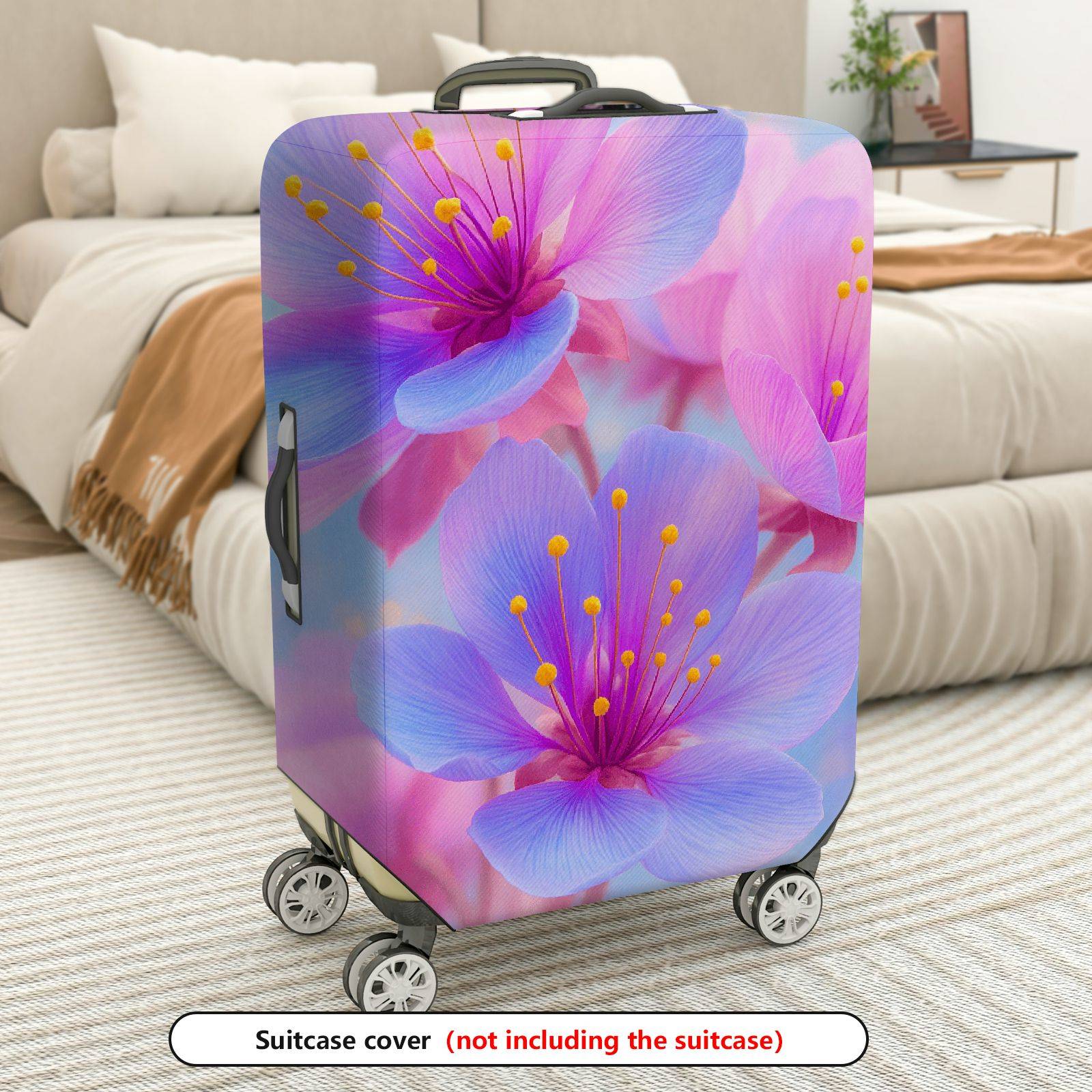1-Piece Cherry Blossom Floral Pink Purple Yellow  Suitcase Luggage Cover, Stretch Protective Sleeve