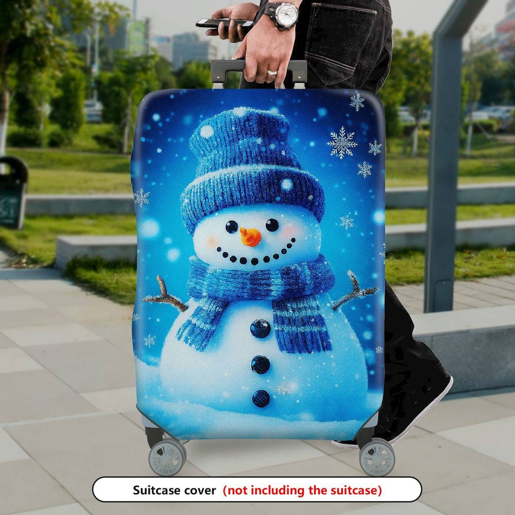 1-Piece Snowman Winter Blue Christmas Holiday Festive  Suitcase Luggage Cover, Stretch Protective Sleeve