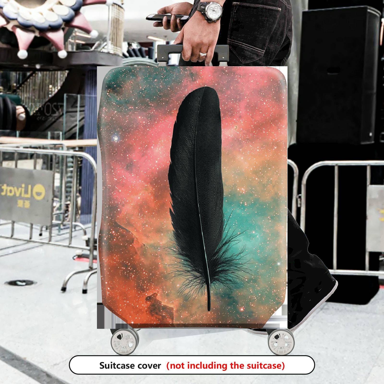 1-Piece Cosmic Dream Feather Galaxy Starry Sky Artistic  Suitcase Luggage Cover, Stretch Protective Sleeve