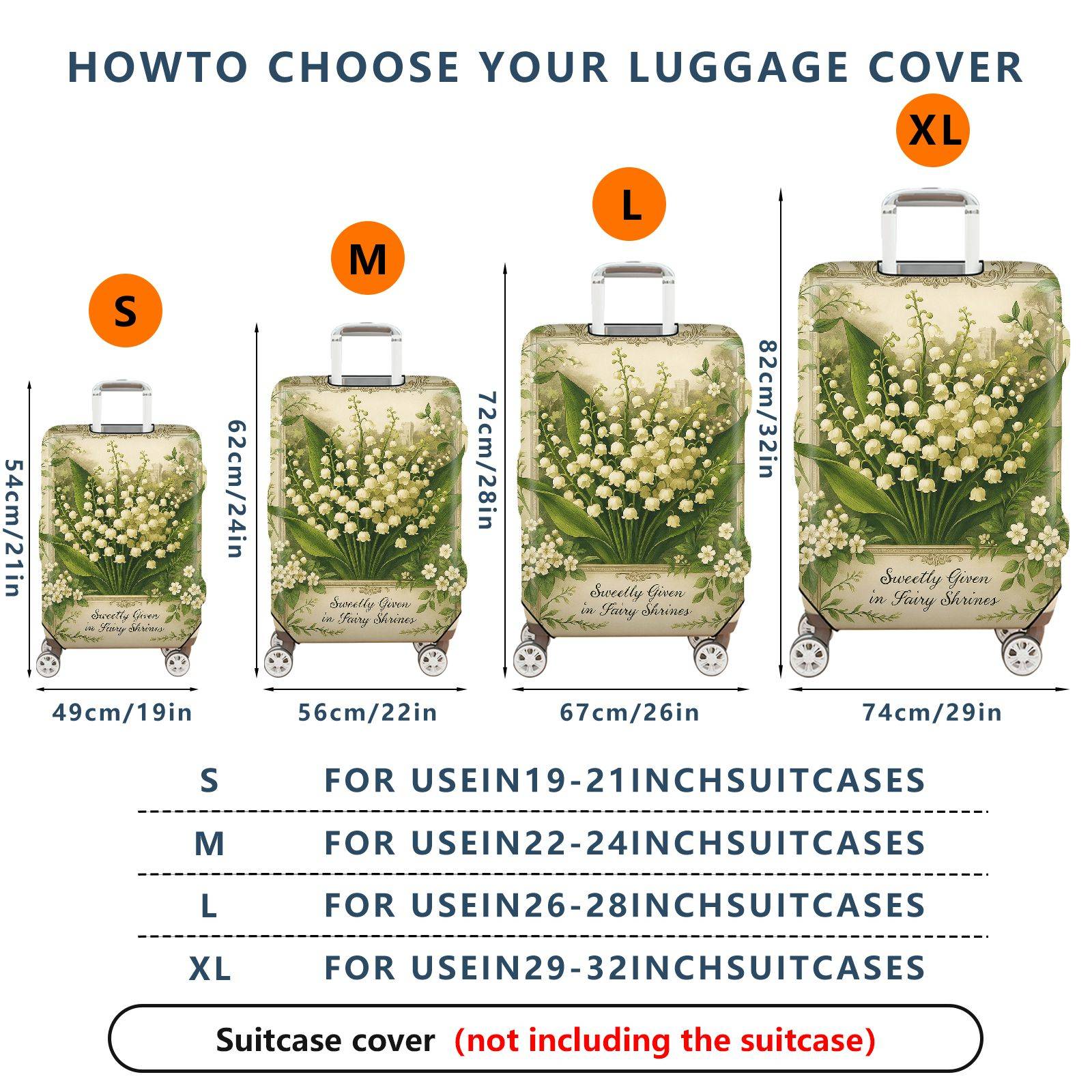 1-Piece Elegant Floral Lily Green Art Vintage  Suitcase Luggage Cover, Stretch Protective Sleeve