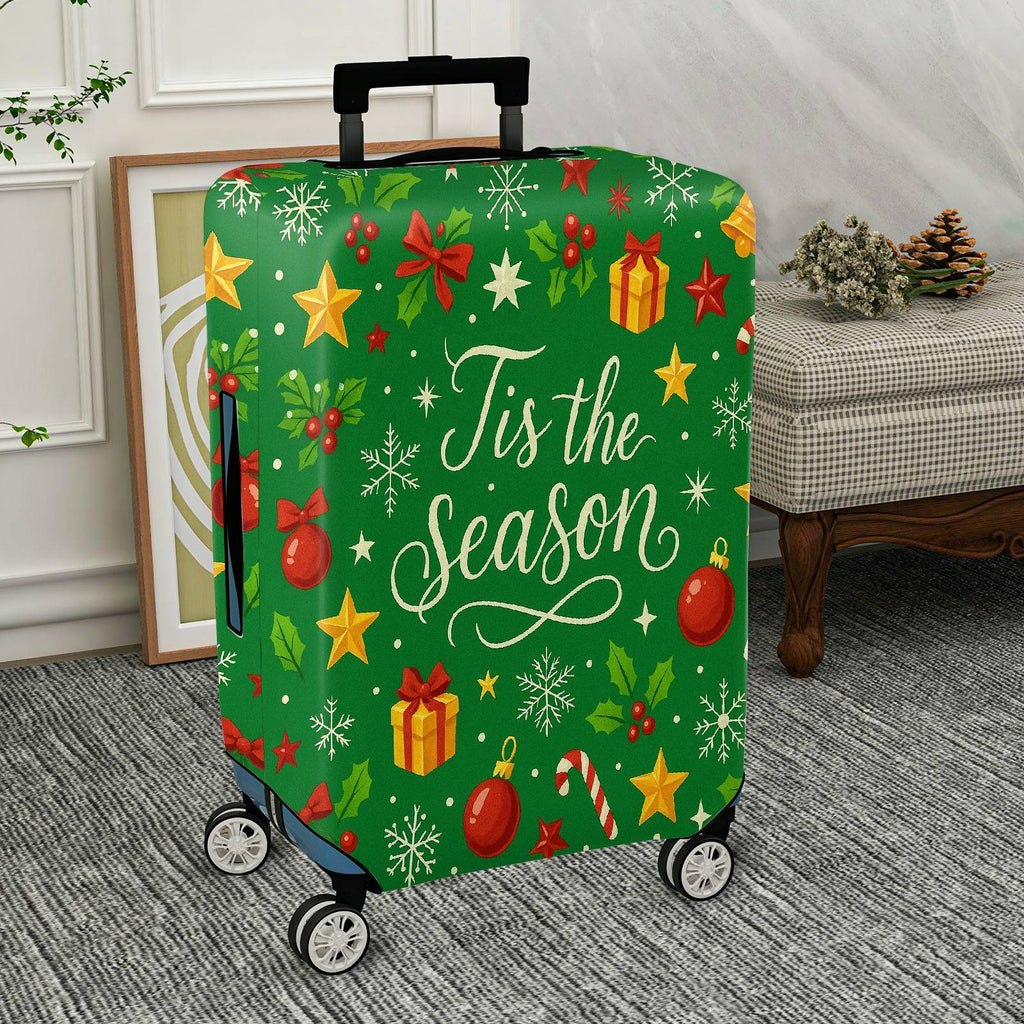 1-Piece Holiday Christmas Gift Ornament Holly Star  Suitcase Luggage Cover, Stretch Protective Sleeve