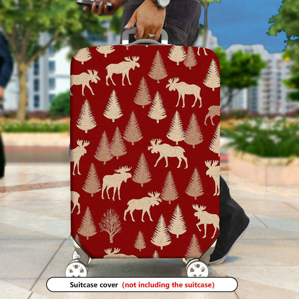 1-Piece Elk Tree Forest Red Holiday Festive  Suitcase Luggage Cover, Stretch Protective Sleeve