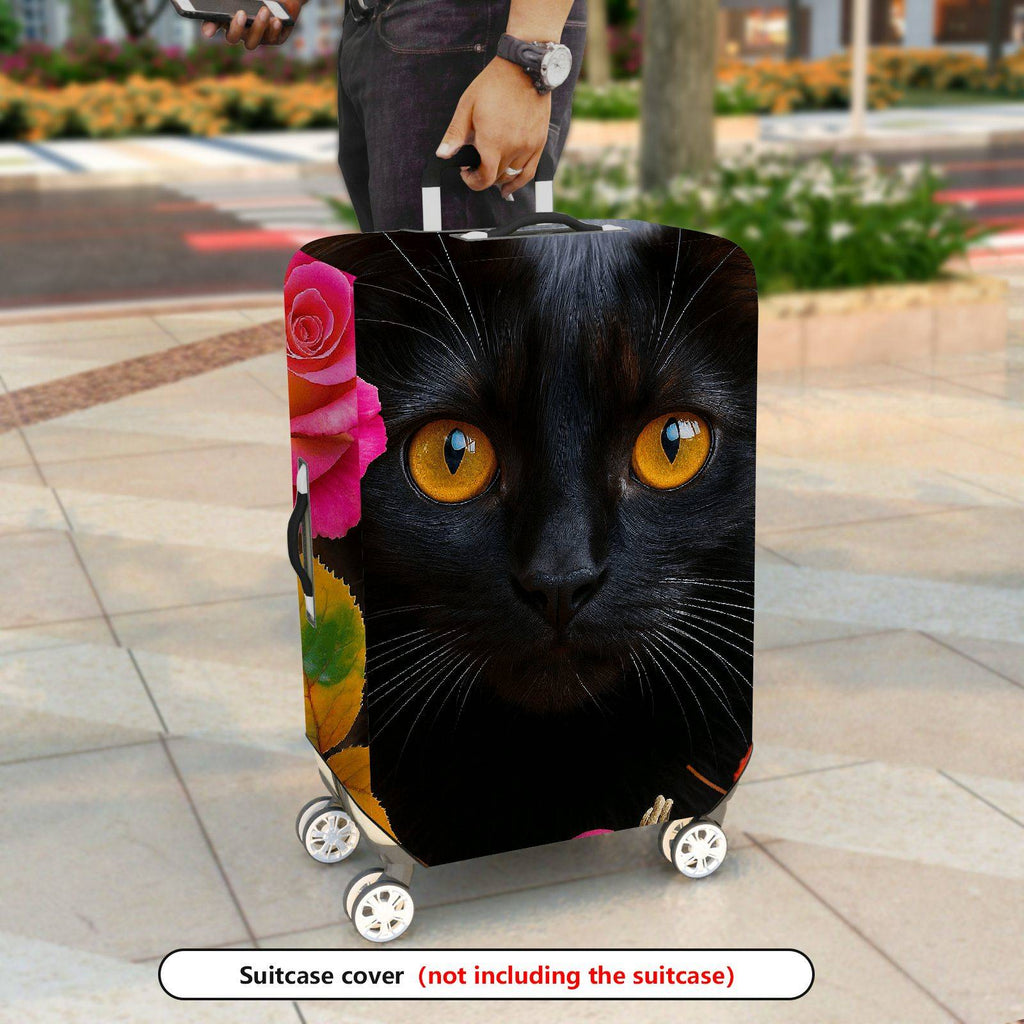 1-Piece Cat Flower Autumn Colorful Artistic Cute  Suitcase Luggage Cover, Stretch Protective Sleeve
