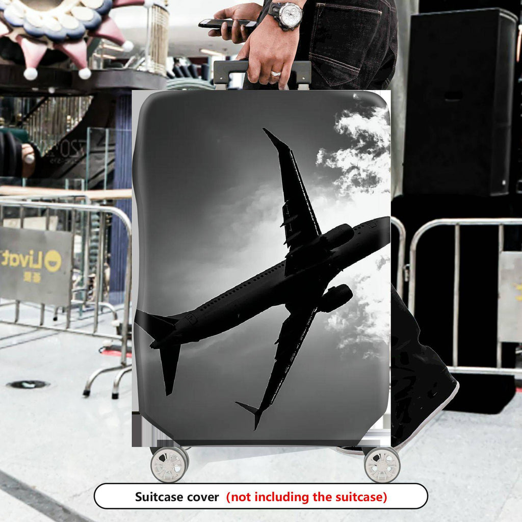 1-Piece Airplane Travel Clouds Sky Black and White  Suitcase Luggage Cover, Stretch Protective Sleeve