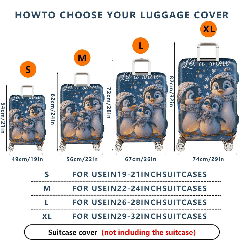 1-Piece Penguin Snow Winter Family  Cute  Suitcase Luggage Cover, Stretch Protective Sleeve