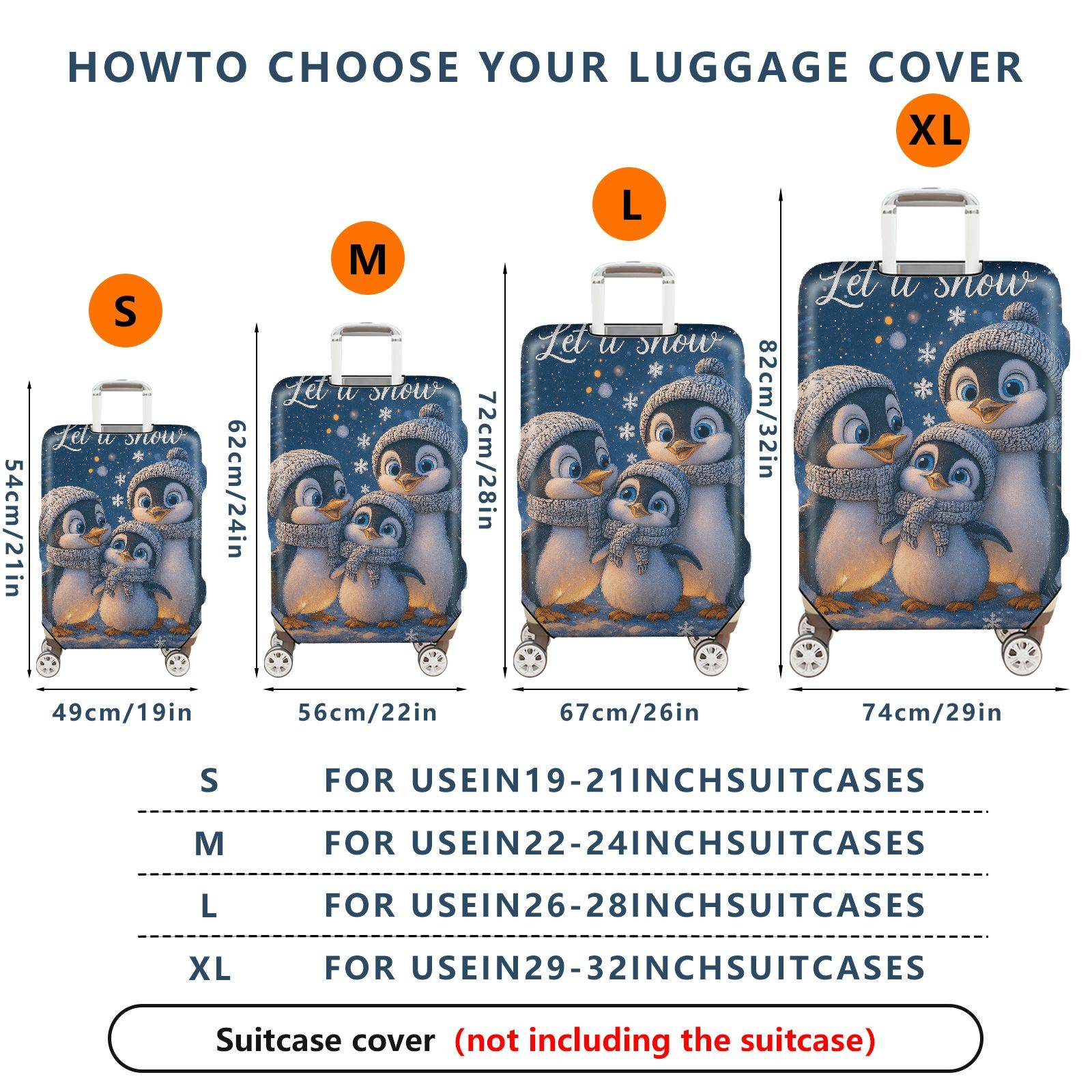 1-Piece Penguin Snow Winter Family  Cute  Suitcase Luggage Cover, Stretch Protective Sleeve
