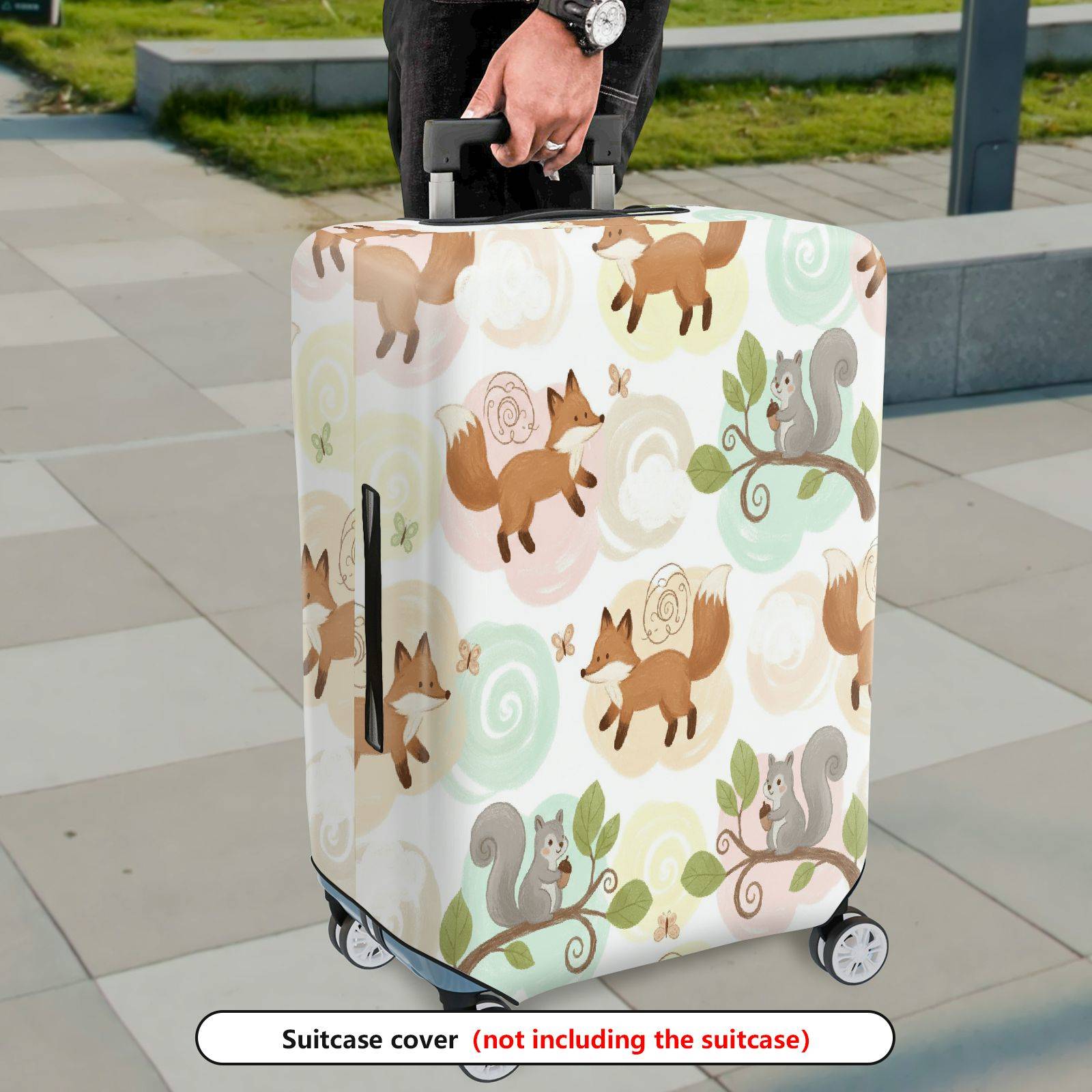 1-Piece Animal Forest Nature Fox Squirrel  Suitcase Luggage Cover, Stretch Protective Sleeve