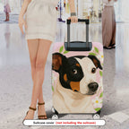 1-Piece Dog Floral Pink Green Cute Artistic  Suitcase Luggage Cover, Stretch Protective Sleeve