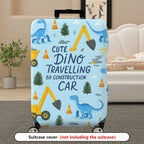 1-Piece Cute Dino Construction Car Travel Holiday Fun  Suitcase Luggage Cover, Stretch Protective Sleeve