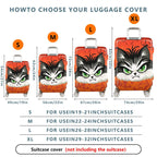 1-Piece Angry Cat  Orange Animal Art Floral  Suitcase Luggage Cover, Stretch Protective Sleeve