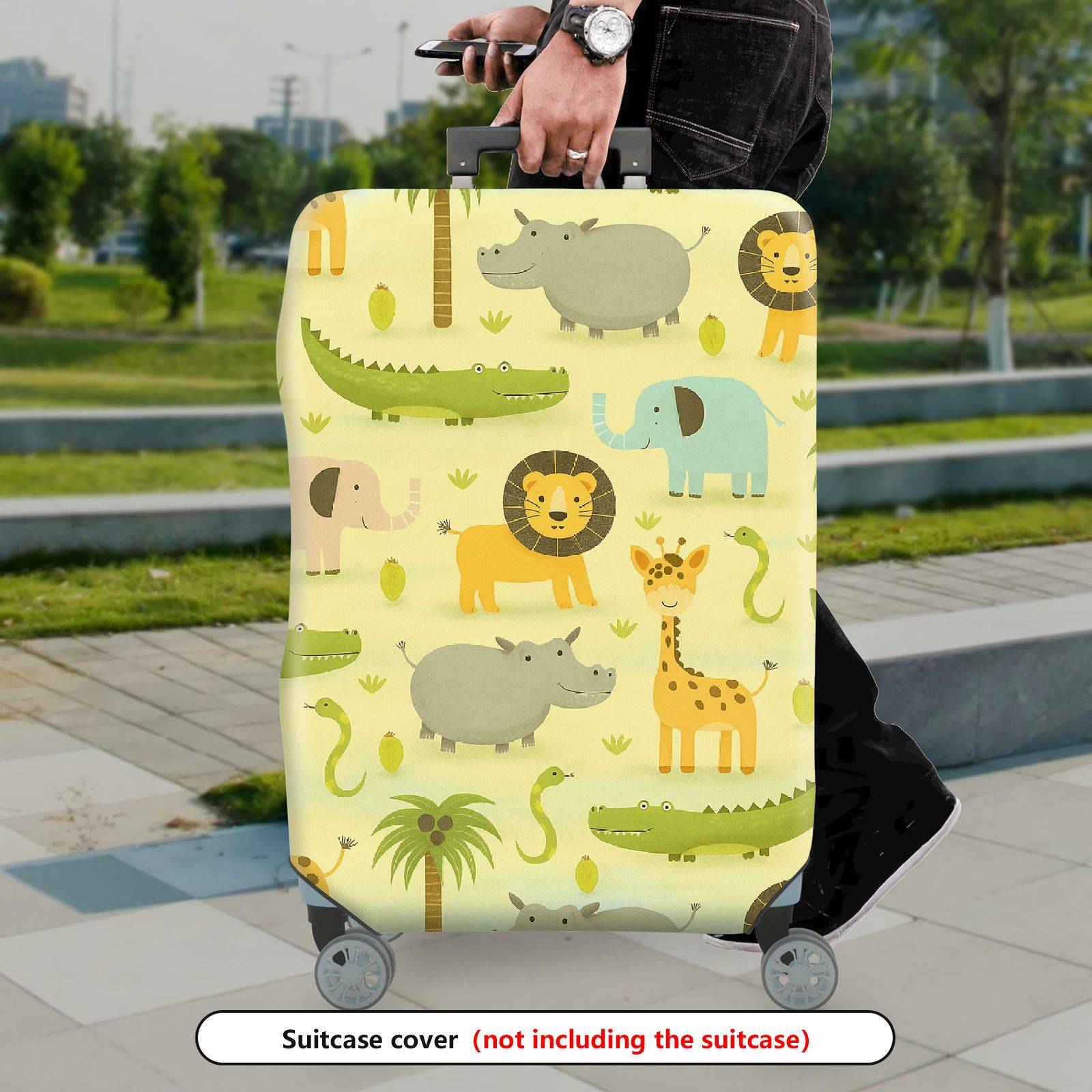1-Piece Animals Jungle Safari Zoo Wildlife  Suitcase Luggage Cover, Stretch Protective Sleeve