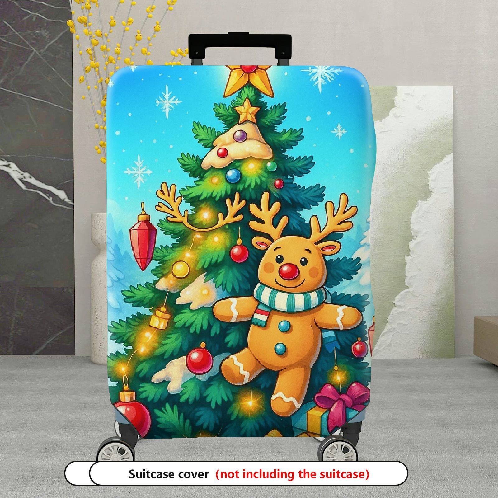 1-Piece Christmas Reindeer Tree Snow Holiday Festive  Suitcase Luggage Cover, Stretch Protective Sleeve