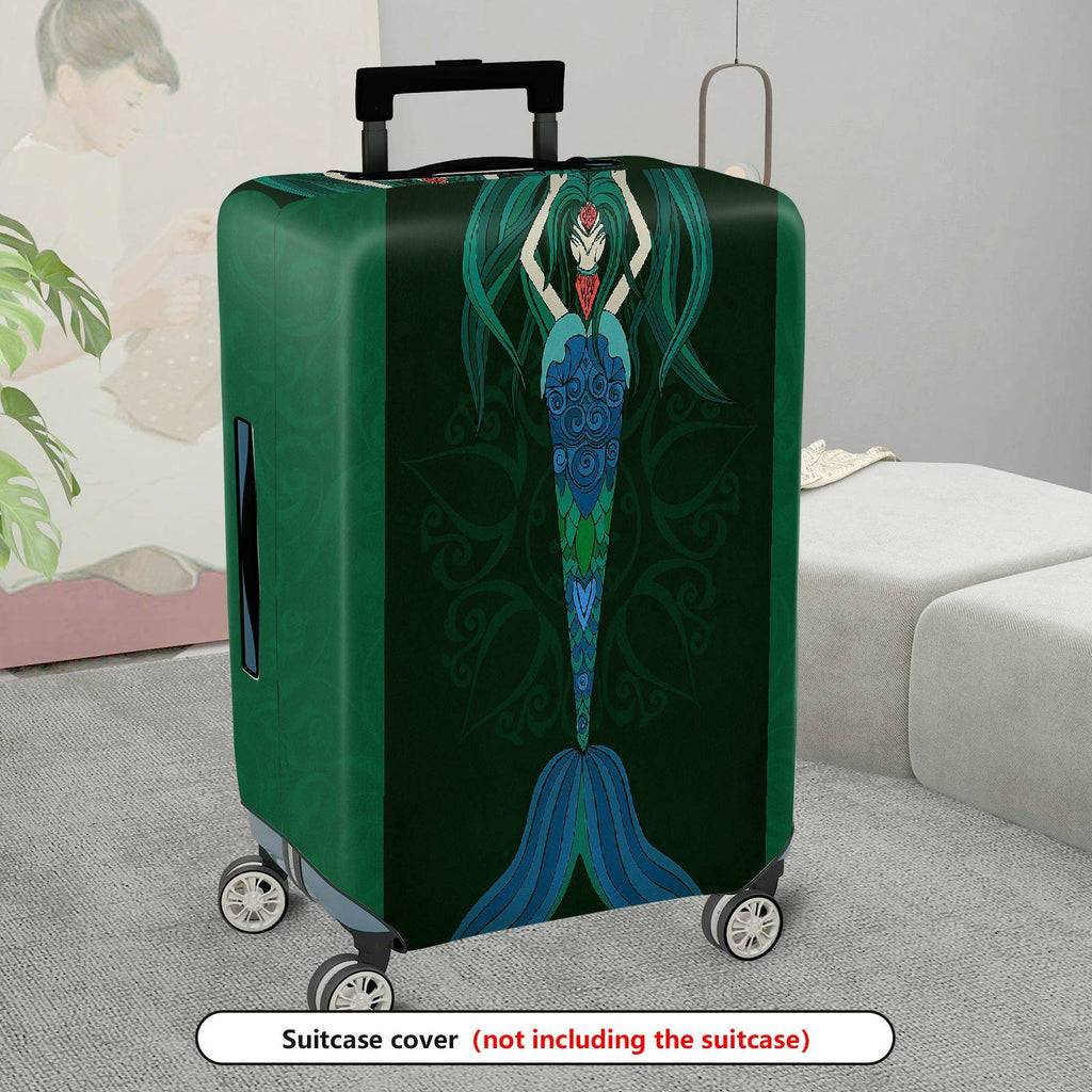1-Piece Fantasy Mermaid Mythical Green Floral Ornamental  Suitcase Luggage Cover, Stretch Protective Sleeve