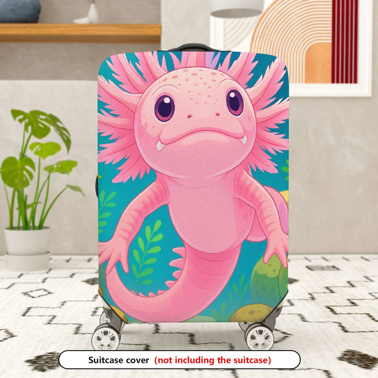 1-Piece Axolotl Underwater Cute Playful Fun Whimsical  Suitcase Luggage Cover, Stretch Protective Sleeve