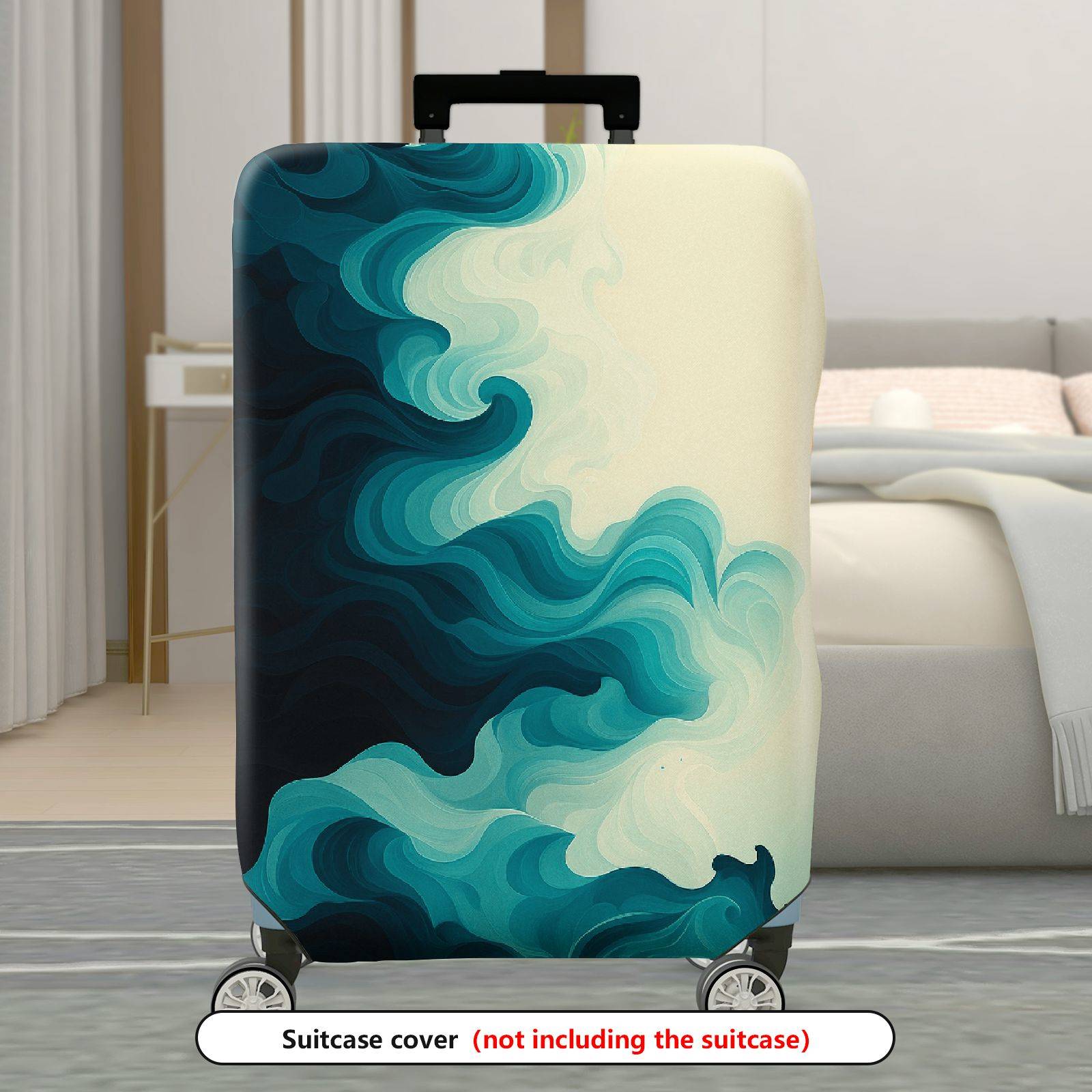 1-Piece Abstract Ocean Waves Artistic Blue Swirl Gradient  Suitcase Luggage Cover, Stretch Protective Sleeve