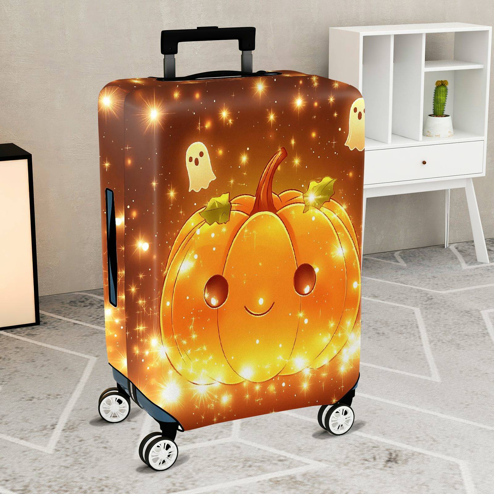 1-Piece Pumpkin Ghost Cute Sparkle Halloween  Suitcase Luggage Cover, Stretch Protective Sleeve