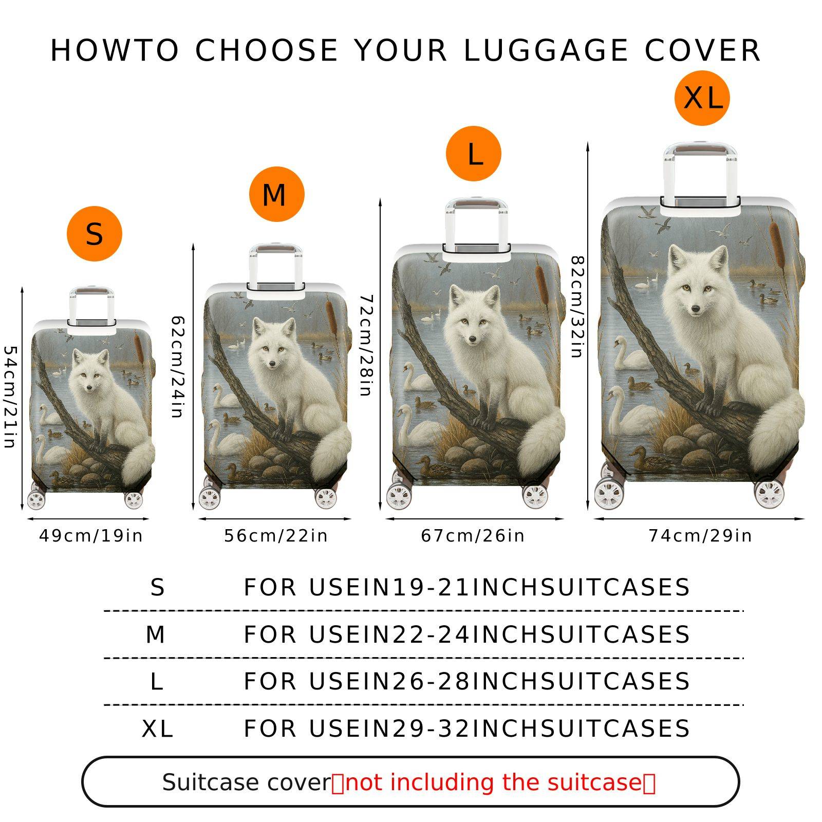1-Piece Arctic Fox Wildlife Nature Scenic Swans Birds  Suitcase Luggage Cover, Stretch Protective Sleeve