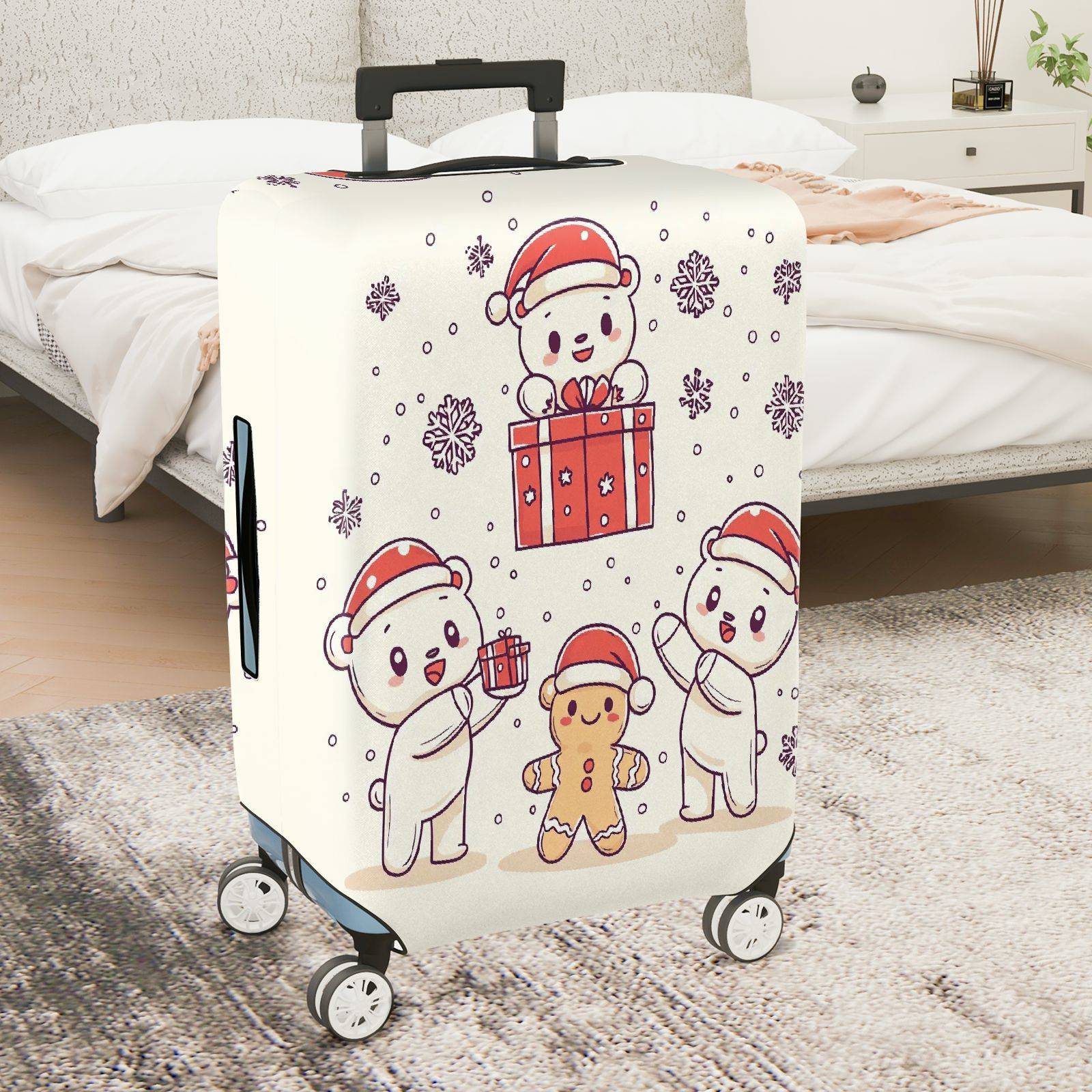 1-Piece Christmas Bear Gift Snowflakes Holiday  Suitcase Luggage Cover, Stretch Protective Sleeve