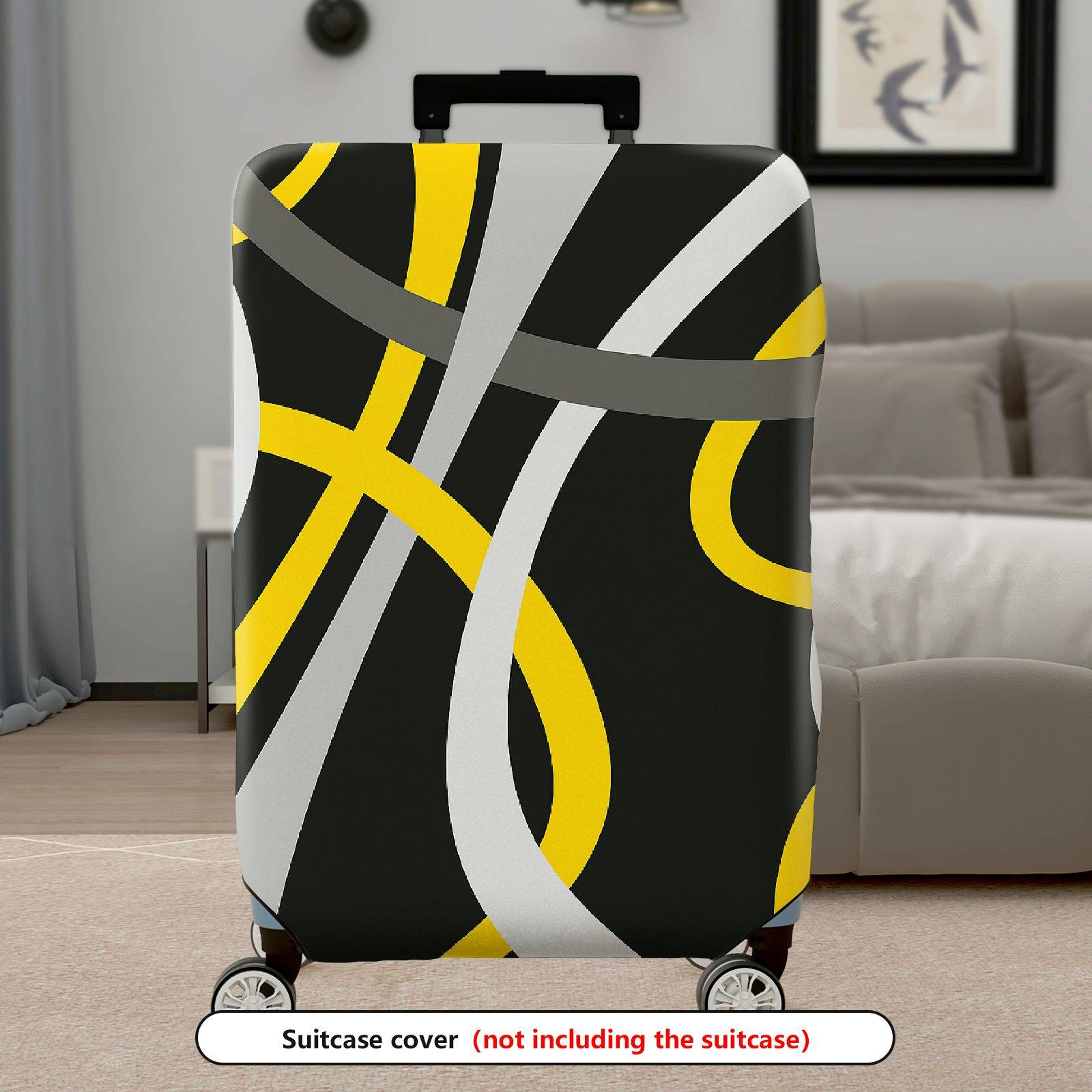 1-Piece Abstract Modern Geometric Artistic Black Yellow Gray  Suitcase Luggage Cover, Stretch Protective Sleeve