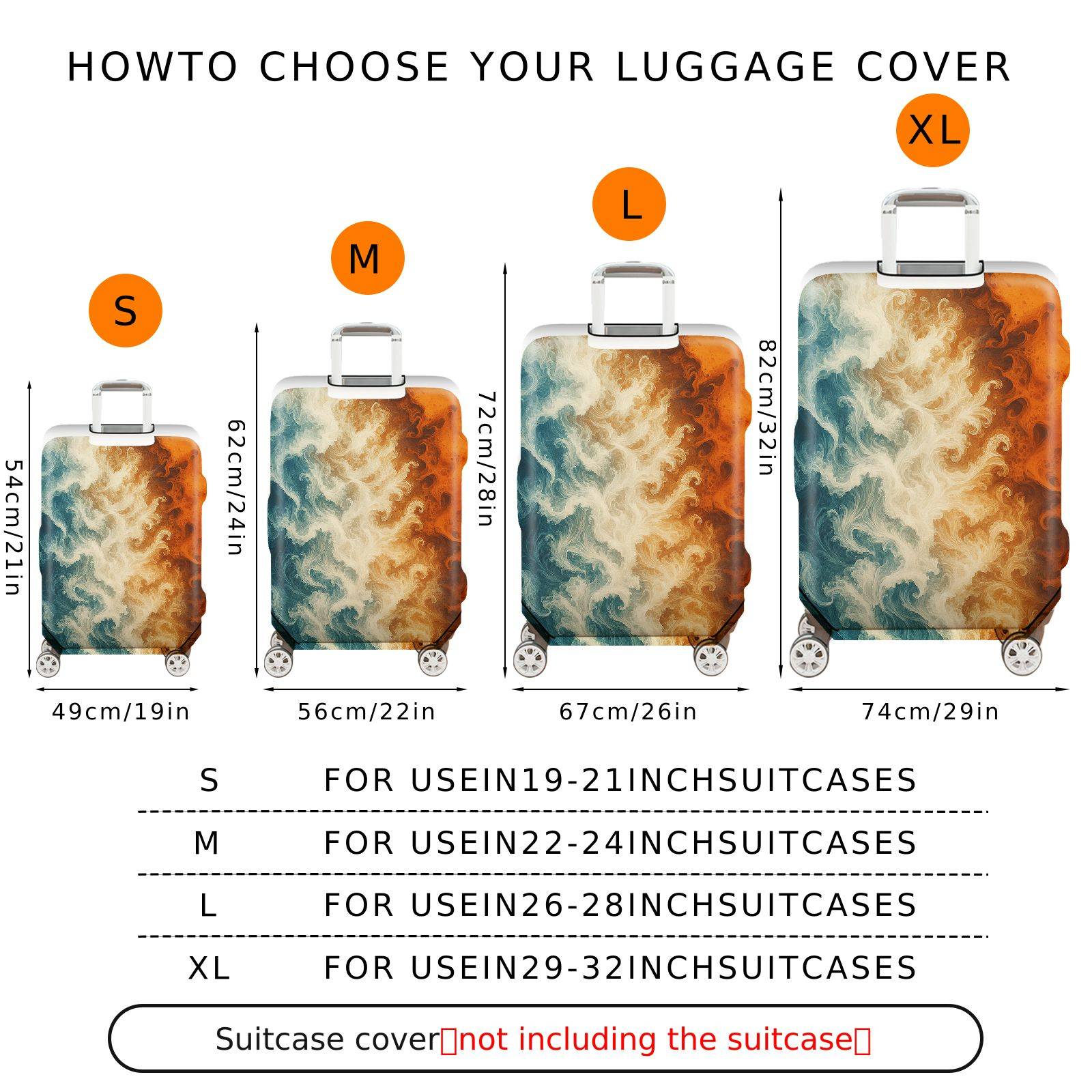 1-Piece Abstract Ocean Fire Energy Flow Art  Suitcase Luggage Cover, Stretch Protective Sleeve