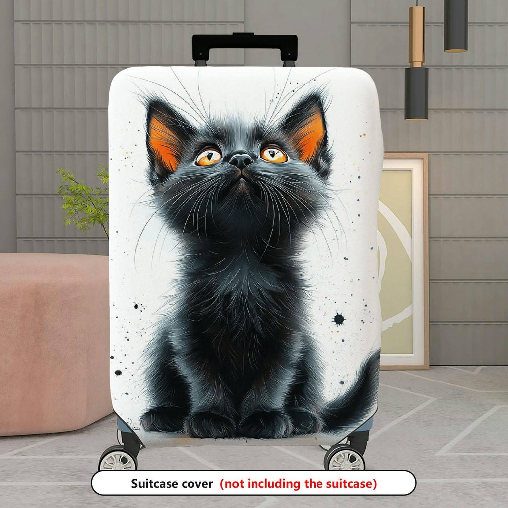 1-Piece Cute Cat Artistic Black Kitten Animal Nature  Suitcase Luggage Cover, Stretch Protective Sleeve