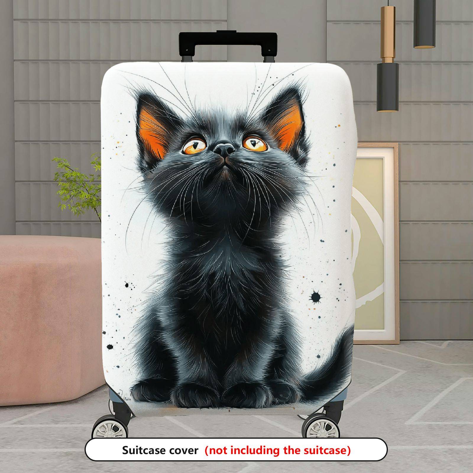 1-Piece Cute Cat Artistic Black Kitten Animal Nature  Suitcase Luggage Cover, Stretch Protective Sleeve