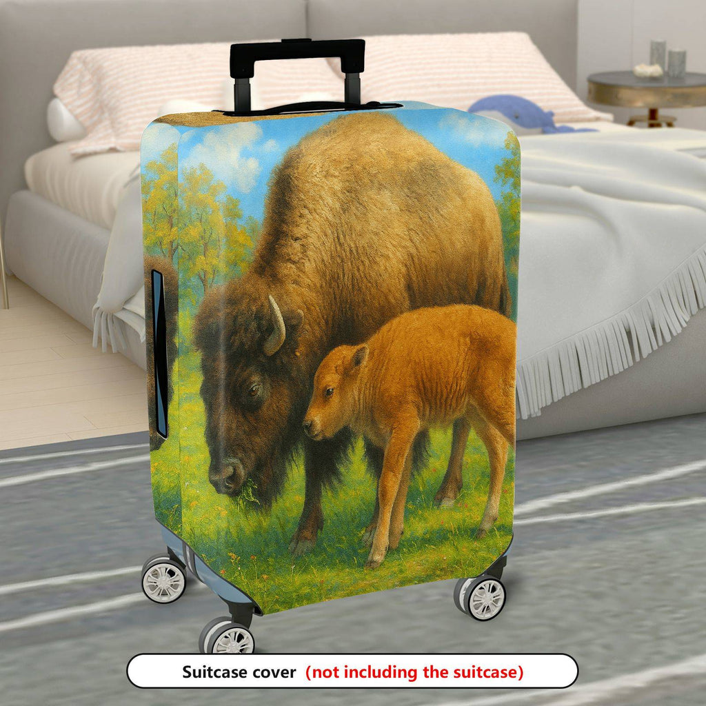 1-Piece Bison Wildlife Landscape Nature Artistic Animal  Suitcase Luggage Cover, Stretch Protective Sleeve